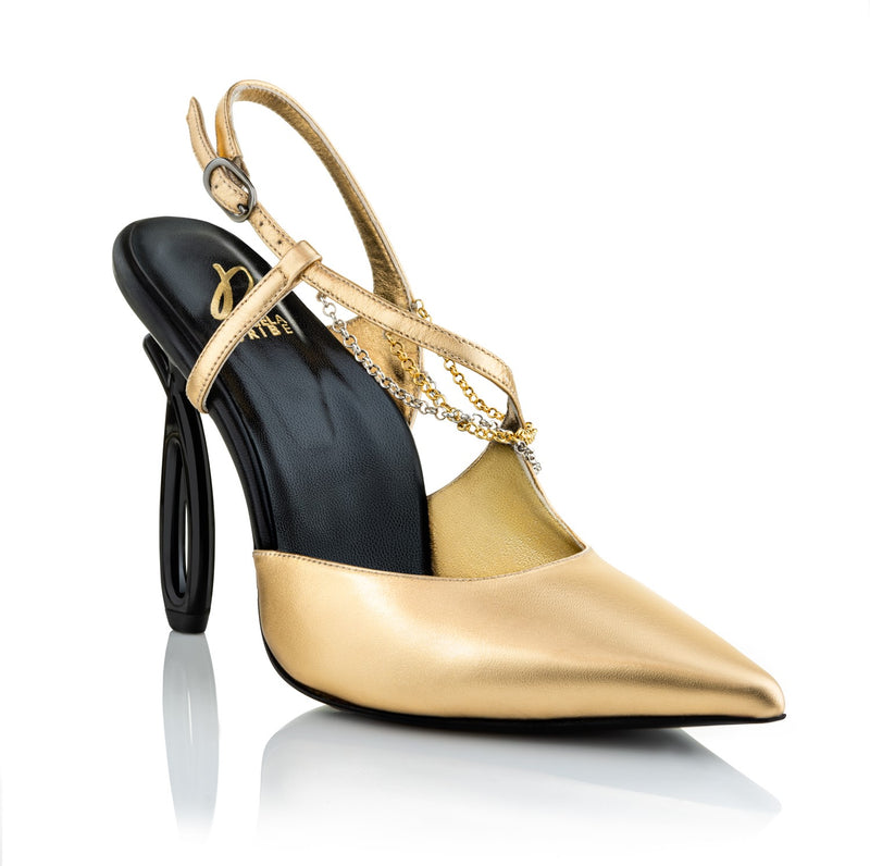 elegant heel made from gold colored leather