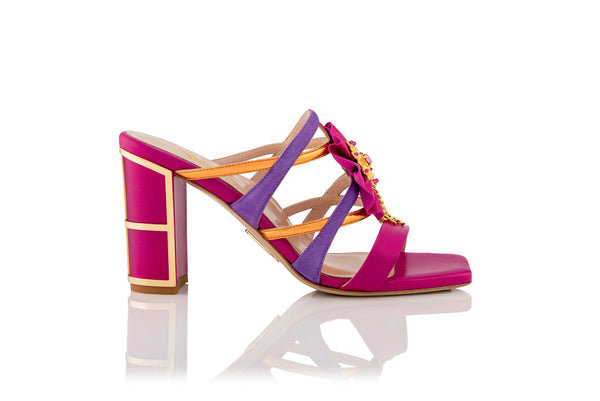 Pink and purple leather sandal made in Italy