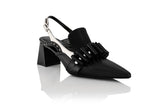 black sling heel  with silver leather accents
